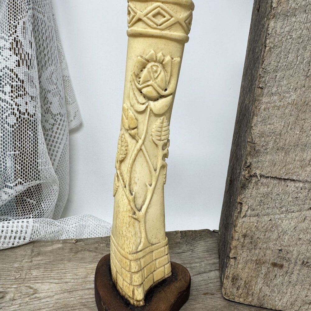 WW11 German POW Carved Bone Vase Trench Art 9"